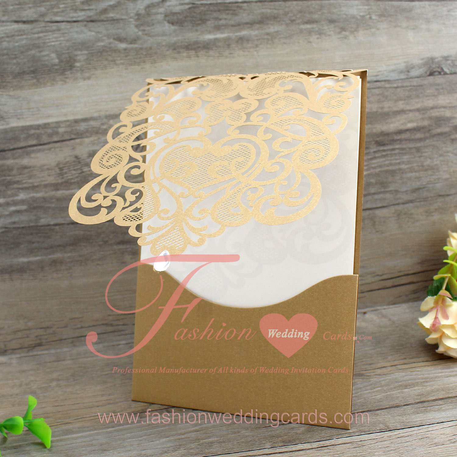 Gold Laser Cut Wedding Invitation Pocket
